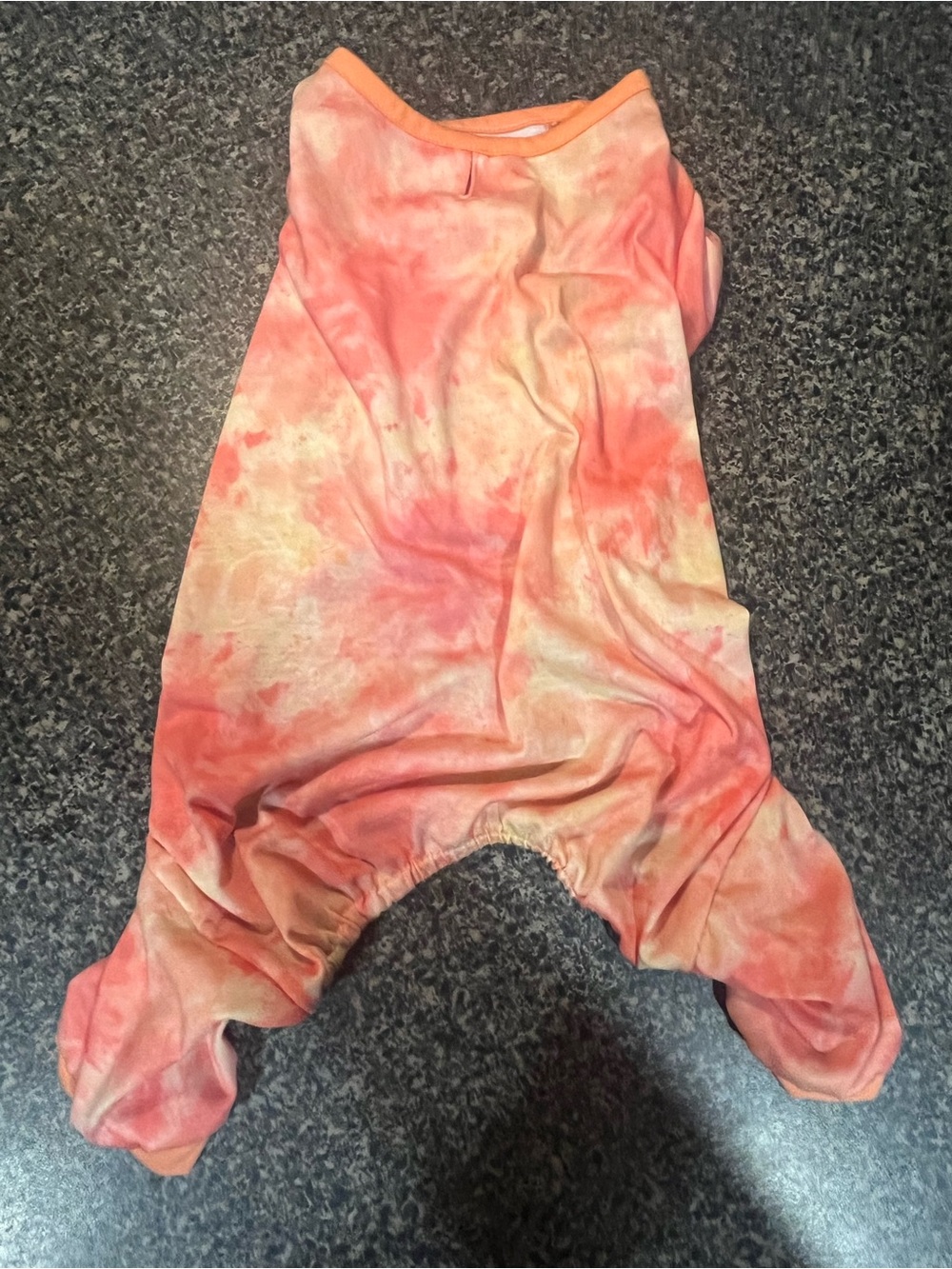 New Pet Tie-Dye One-Piece Onesie in Coral Orange and Yellow